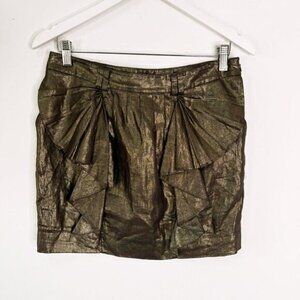 Ted Baker London Metallic Gold Linen Ruffle Skirt